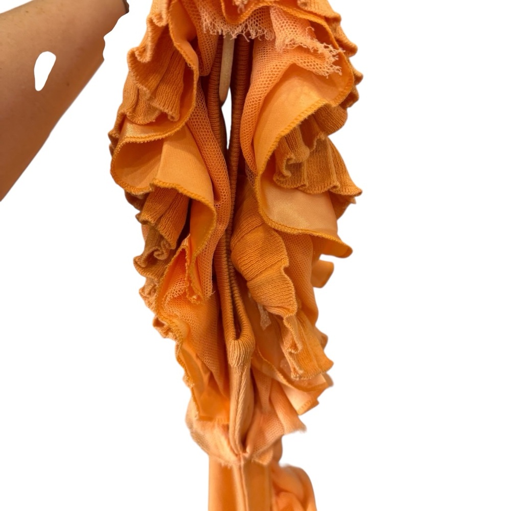 Betty Blue Soft Coral Asymmetrical Ruffled Shoulder Light Knit Dress sz 10 - Picture 8 of 16
